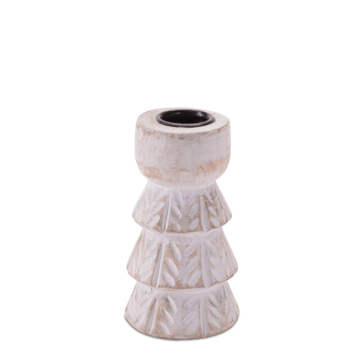 White Washed Wood Taper Candle Holder (Set of 2)