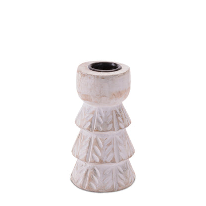 White Washed Wood Taper Candle Holder (Set of 2)