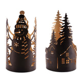 Cut Metal Snowman and Cabin Candle Holder (Set of 2)