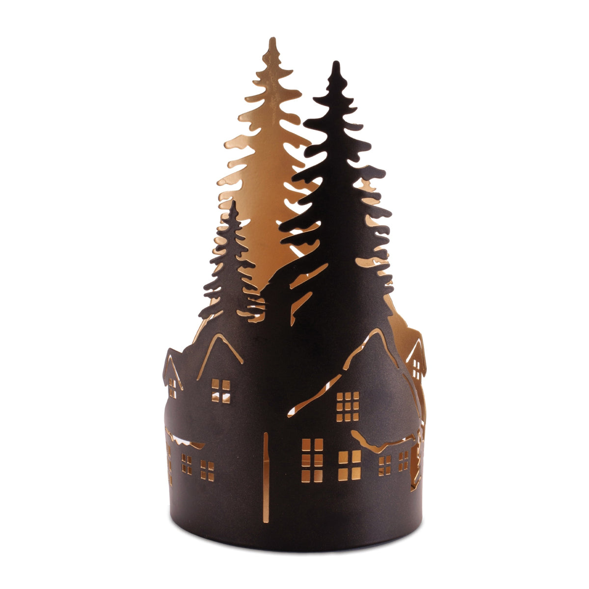 Cut Metal Snowman and Cabin Candle Holder (Set of 2)