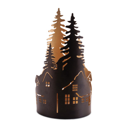 Cut Metal Snowman and Cabin Candle Holder (Set of 2)