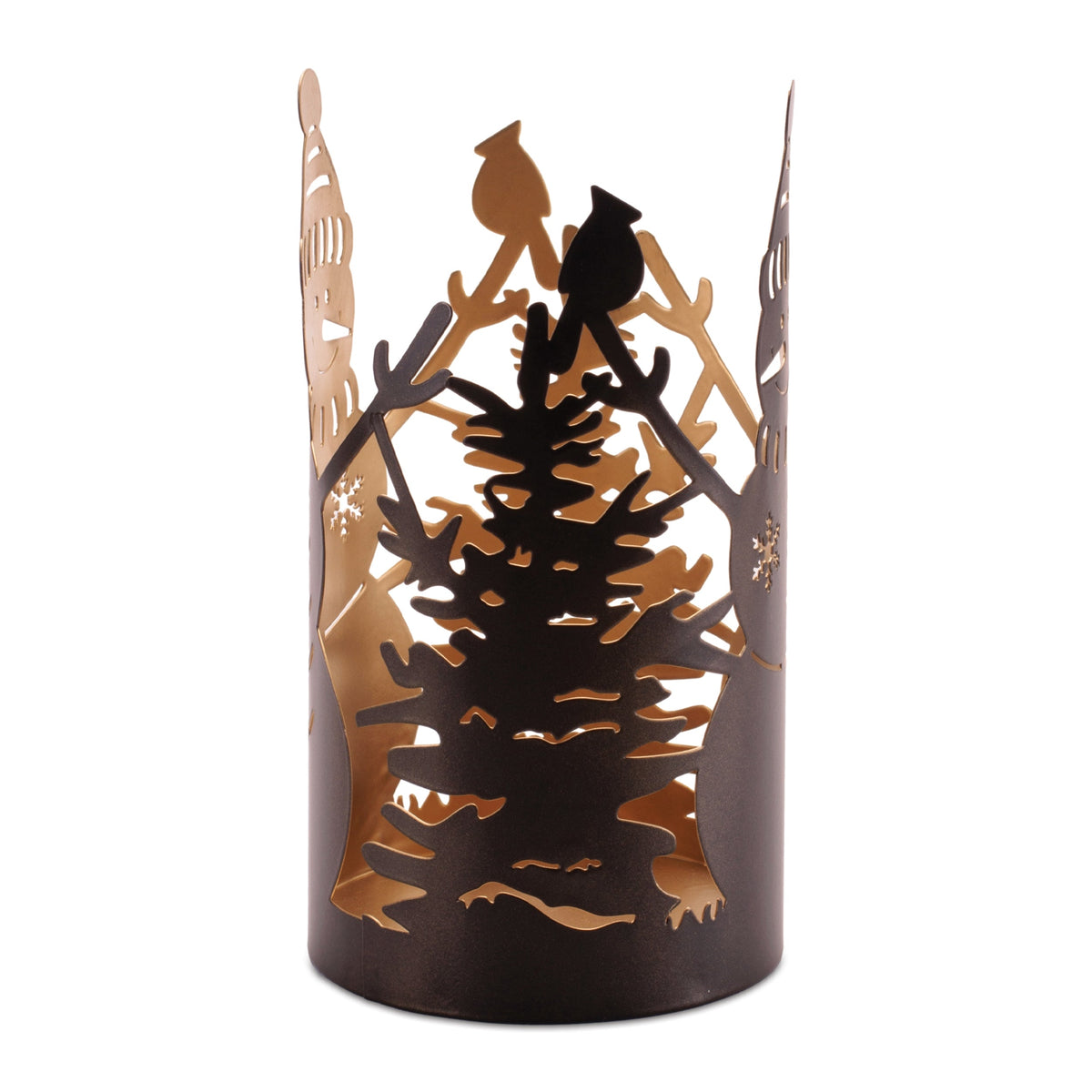 Cut Metal Snowman and Cabin Candle Holder (Set of 2)
