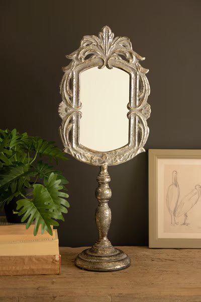Metal Table Mirror With Pedestal