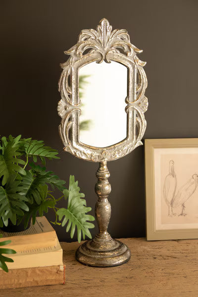 Metal Table Mirror With Pedestal
