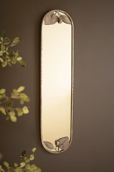 Tall Rustic Framed Mirror With Leaf Detail
